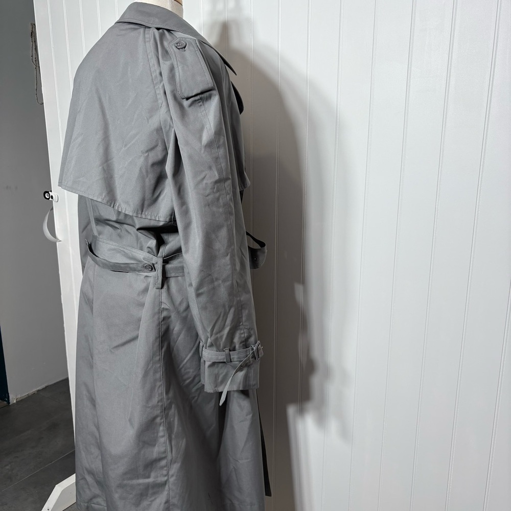 Vintage Moores Grey Trench Coat Belted XL Classic Minimalist Timeless Outerwear - Picture 6 of 7